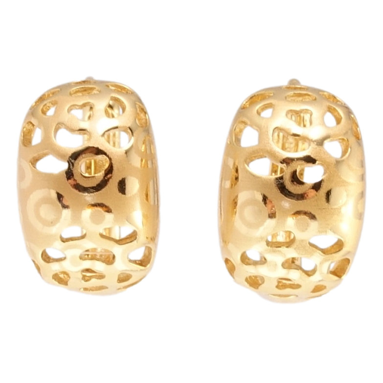Сережки Xuping Позолота 18K колечка Різний орнамент з напиленням візерунок на один бік фото №1 Сережки Xuping Позолота 18K колечка Різний орнамент з напиленням візерунок на один бік фото №1