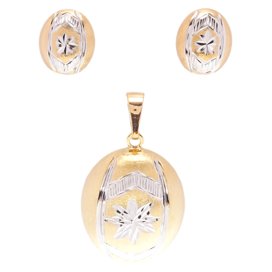 Набір Xuping Позолота + Родій Сережки Кулон Овали з візерунком насічками фото №1