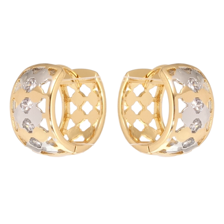 Серьги Xuping Позолота+Родий колечки Резной орнамент с цирконием фото №1