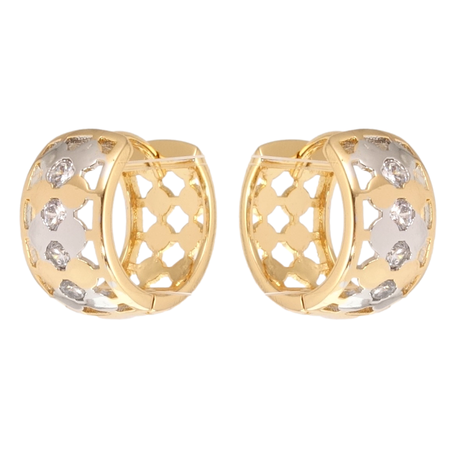 Серьги Xuping Позолота+Родий колечки Резной орнамент с цирконием фото №1