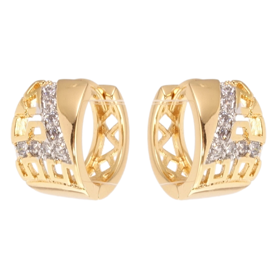 Серьги Xuping Позолота+Родий колечки Резной орнамент с цирконием фото №1
