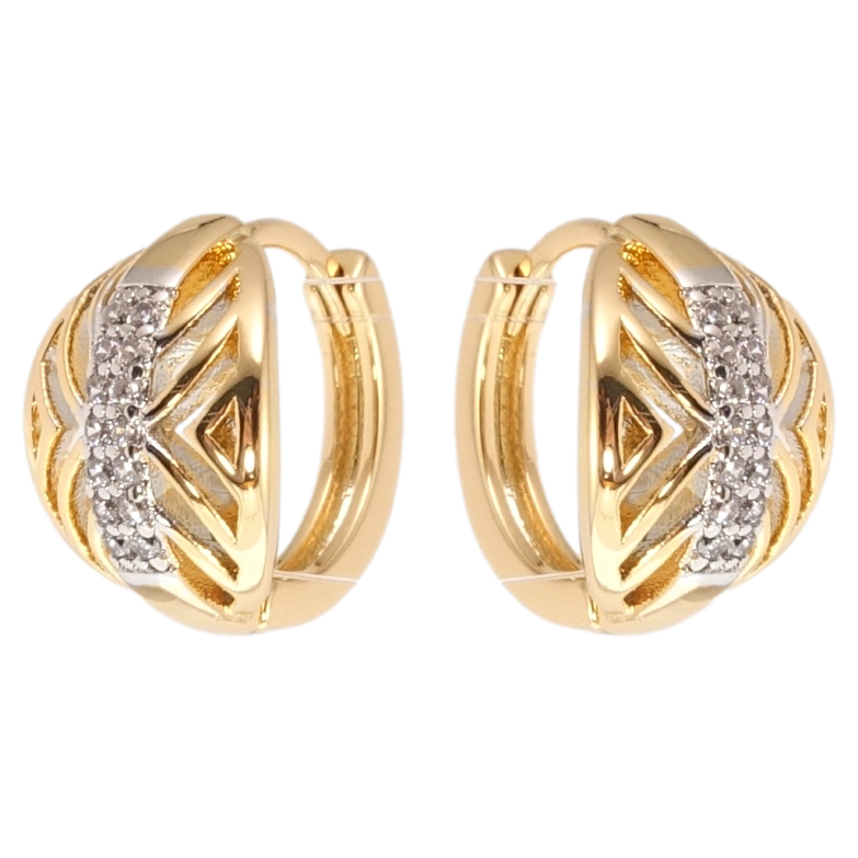 Серьги Xuping Позолота+Родий колечки Резной орнамент с цирконием фото №1