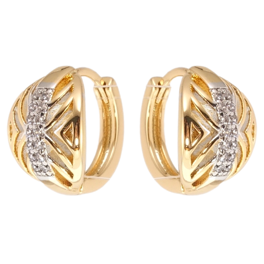 Серьги Xuping Позолота+Родий колечки Резной орнамент с цирконием фото №1