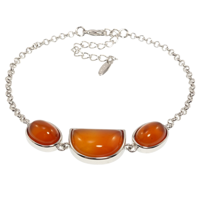 Браслет Xuping Родій Вставка три коричневі камені довжина з дод. ланцюжком 19-24см х 2мм фото №1