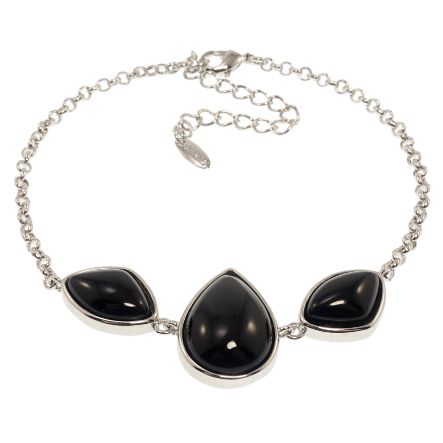 Браслет Xuping Родій Вставка три чорні камені довжина з дод. ланцюжком 19-24см х 2мм фото №1