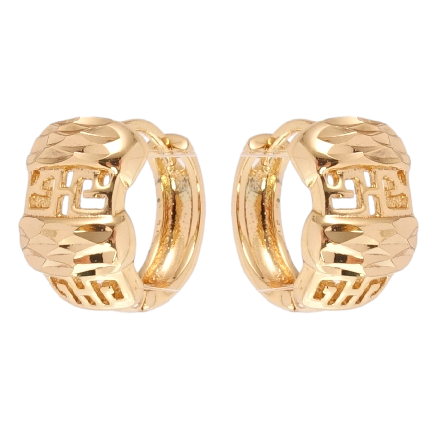 Сережки Xuping Позолота 18K колечка Декоративний різьблений орнамент з насічками фото №1