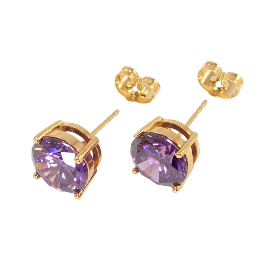 Серьги Xuping Позолота 18K пусеты Сиреневый кристалл в 4-х крапановой оправе ø 10мм фото №1