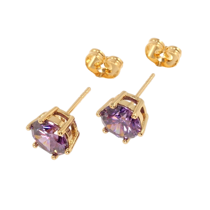 Серьги Xuping Позолота 18K пусеты Сиреневый кристалл в 6-ти крапановой оправе ø 8мм фото №9