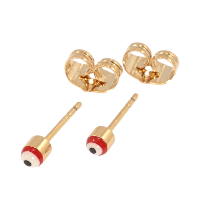 Сережки Xuping Позолота 18K пусети Червоне Око Фатіми, емаль ø 3мм фото №3 Сережки Xuping Позолота 18K пусети Червоне Око Фатіми, емаль ø 3мм фото №3