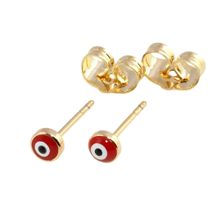 Сережки Xuping Позолота 18K пусети Червоне Око Фатіми, емаль ø 4мм фото №2 Сережки Xuping Позолота 18K пусети Червоне Око Фатіми, емаль ø 4мм фото №2