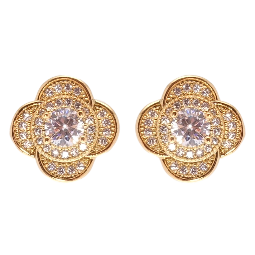 Сережки Xuping Позолота 18K пусети Квіточки з цирконієм фото №1 Сережки Xuping Позолота 18K пусети Квіточки з цирконієм фото №1