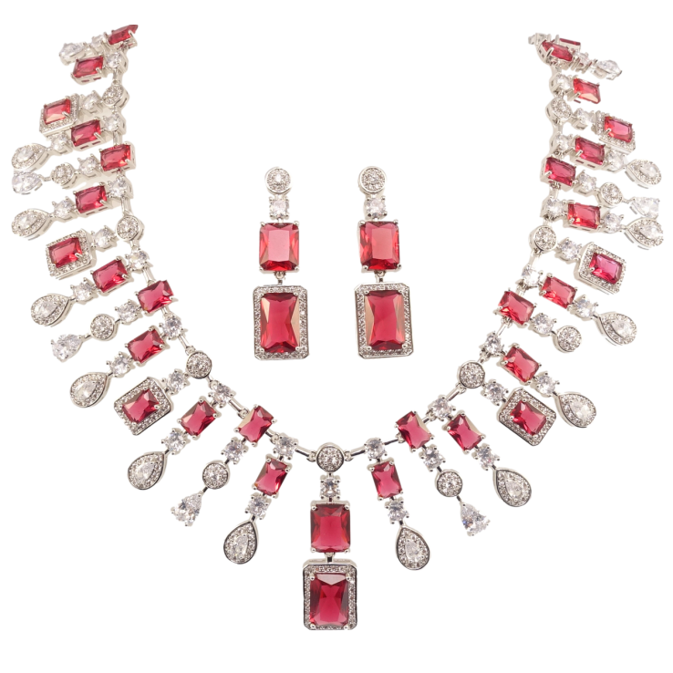 Набір Xuping Родій Сережки Кольє Розкіш червоно-білих фіанітів розмір 41см х 12-39мм фото №17