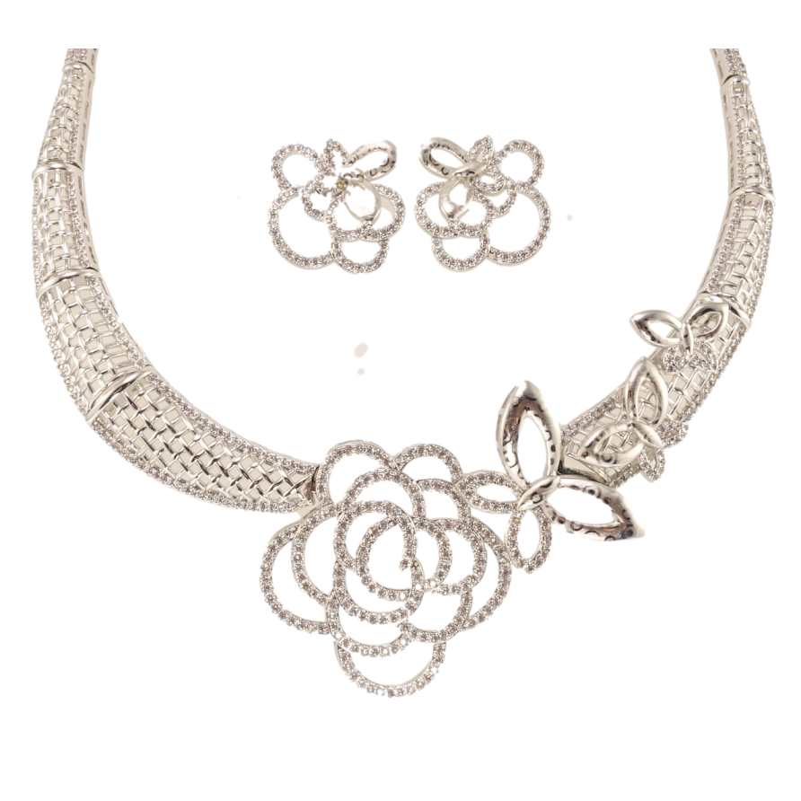 Набор Xuping Родий Серьги Колье Цветок с бабочками размер 42-44,5см х 3мм фото №1 Набор Xuping Родий Серьги Колье Цветок с бабочками размер 42-44,5см х 3мм фото №1