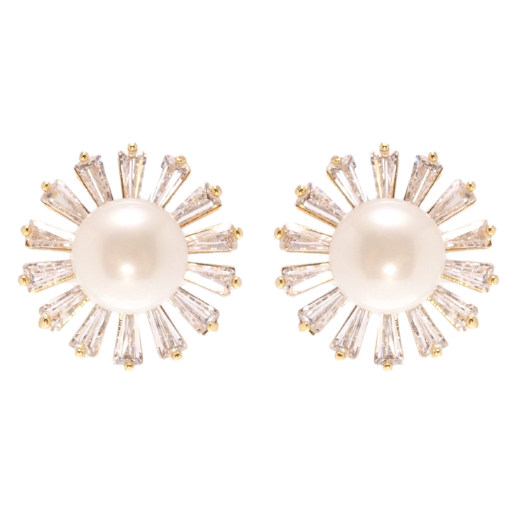 Сережки Xuping Позолота 18K пусети Квіточки з цирконієм та перлами фото №23