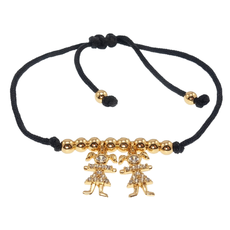 Браслет Xuping Позолота 18K Черный шнур с подвесками девочки размер на затяжке 12-24см х 2мм фото №1