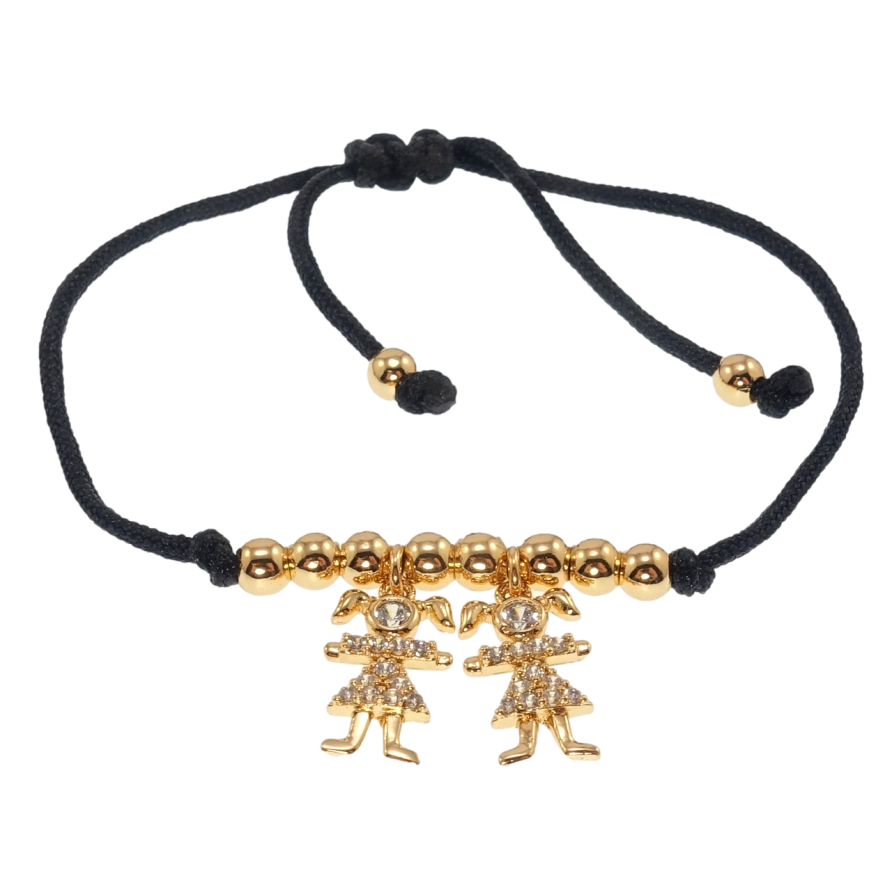 Браслет Xuping Позолота 18K Черный шнур с подвесками девочки размер на затяжке 12-24см х 2мм фото №1