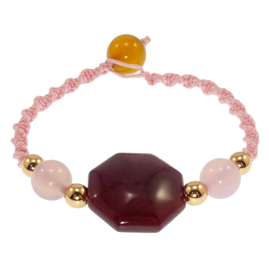 Браслет Xuping Позолота 18K Розовый шнур с бусинами и вставкой (цвет вставки в ассортименте) размер 14см х фото №1