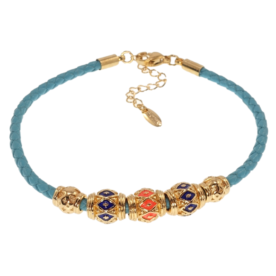 Браслет Xuping Позолота 18K Блакитний шнур з намистинами довжина з дод. ланцюжком 19-22,5см х 3мм фото №1