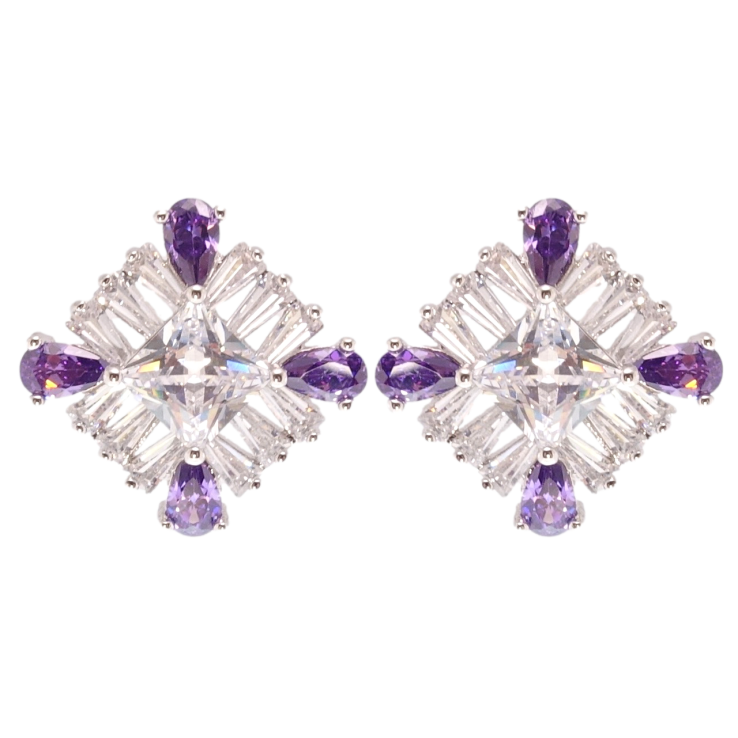 Серьги Xuping Родий пусеты Кристальные ромбы 15х15мм фото №25