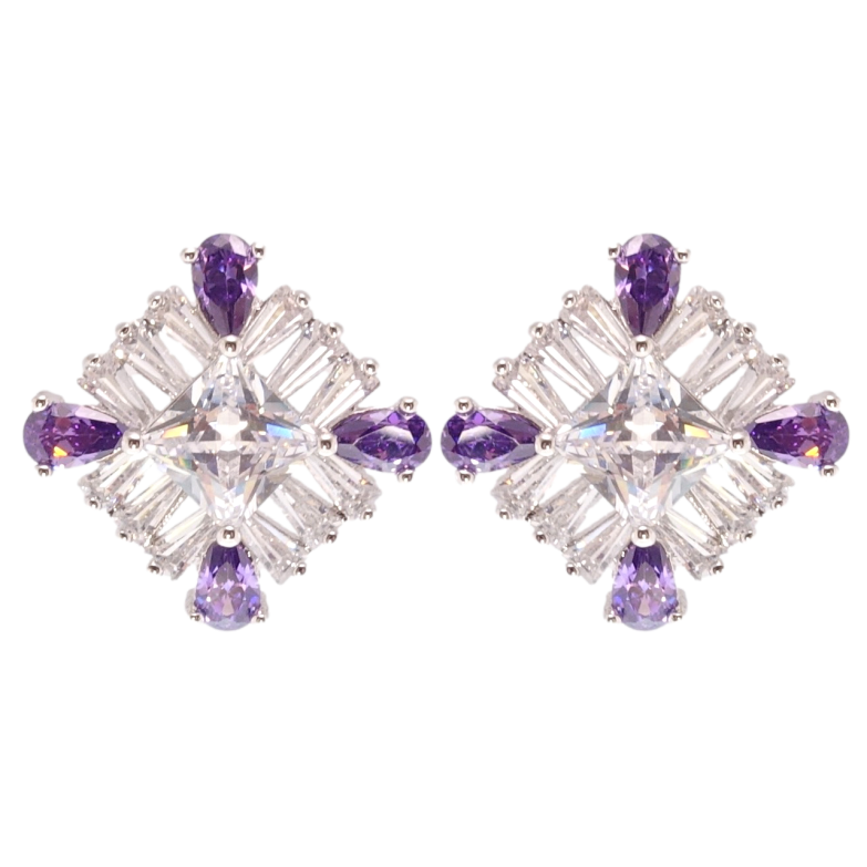 Серьги Xuping Родий пусеты Кристальные ромбы 15х15мм фото №1 Серьги Xuping Родий пусеты Кристальные ромбы 15х15мм фото №1