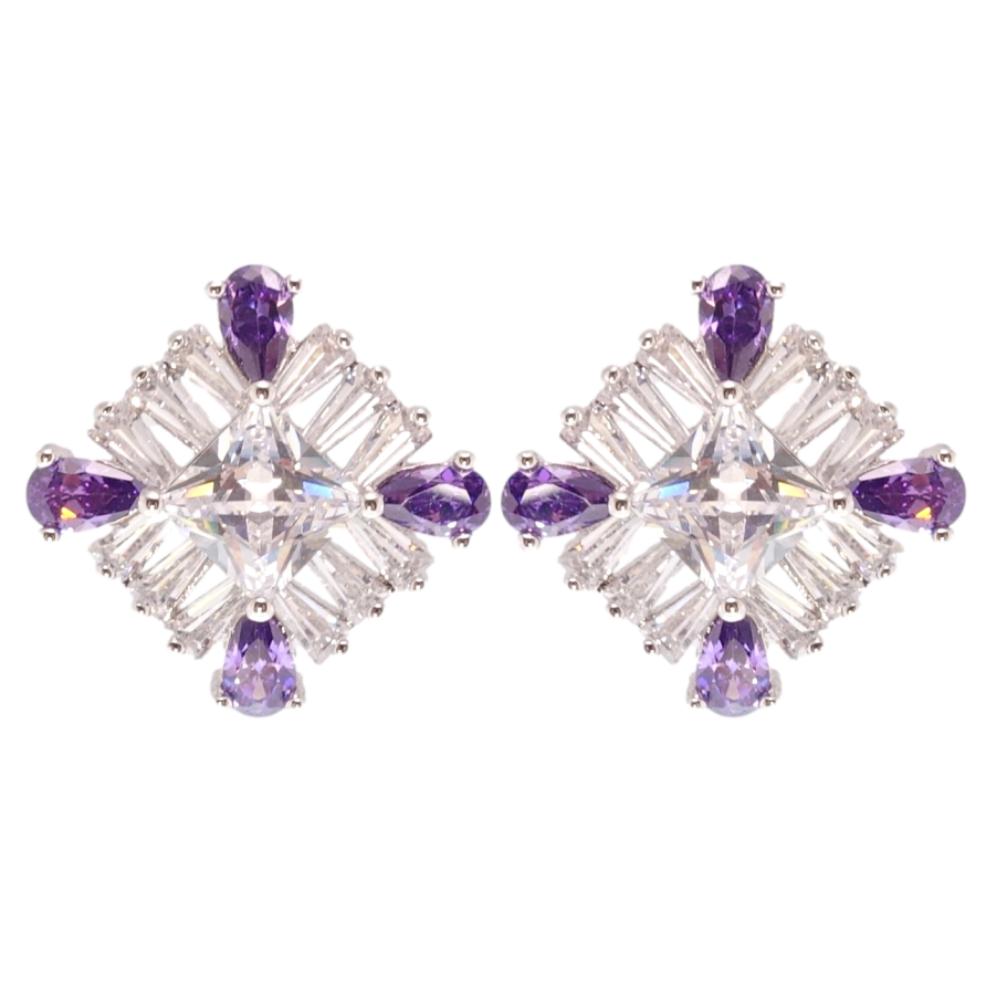 Сережки Xuping Родій пусети Кристальні ромби 15х15мм фото №1 Сережки Xuping Родій пусети Кристальні ромби 15х15мм фото №1