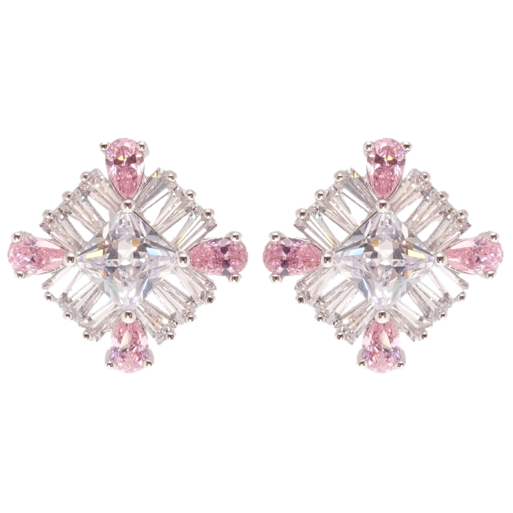 Серьги Xuping Родий пусеты Кристальные ромбы 15х15мм фото №3