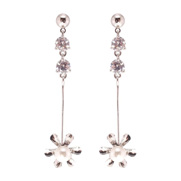 Серьги Xuping Родий пусеты Цветочки с жемчужинами фото №18