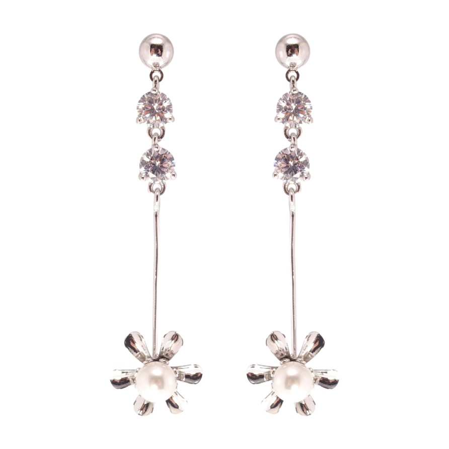 Серьги Xuping Родий пусеты Цветочки с жемчужинами фото №1 Серьги Xuping Родий пусеты Цветочки с жемчужинами фото №1