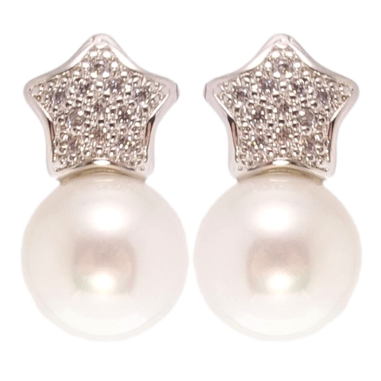 Серьги Xuping Родий пусеты Звезда на жемчужине фото №1 Серьги Xuping Родий пусеты Звезда на жемчужине фото №1