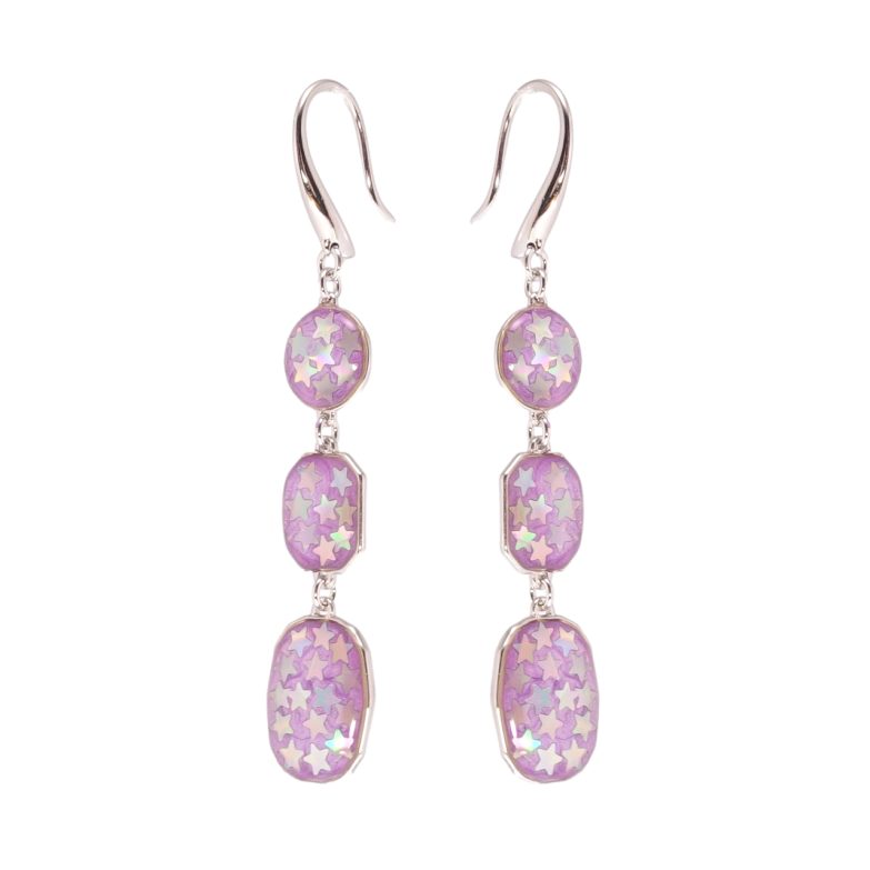 Серьги Xuping Родий французский замок Подвески с звездочками на сиреневой эмали фото №1
