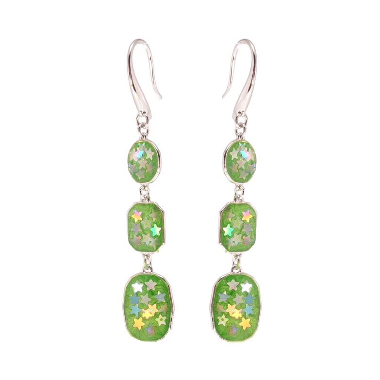 Сережки Xuping Родій французький замок Підвіски із зірочками на салатовій емалі фото №1