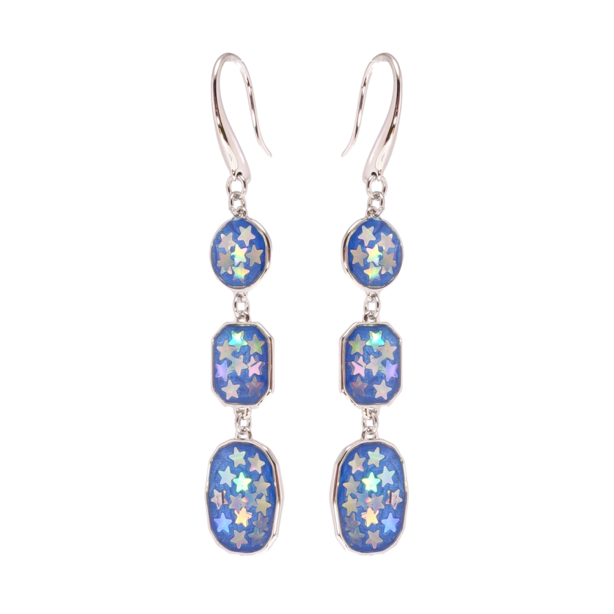 Серьги Xuping Родий французский замок Подвески с звездочками на синей эмали фото №1 Серьги Xuping Родий французский замок Подвески с звездочками на синей эмали фото №1