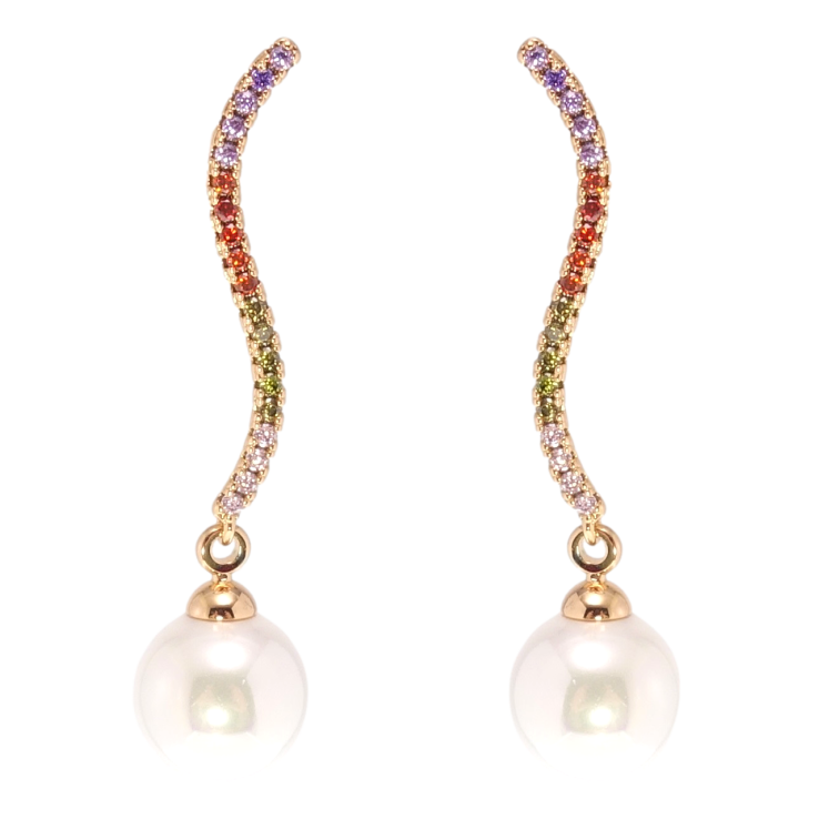 Серьги Xuping Позолота 18K пусеты Инкрустация цветным цирконием с жемчугом фото №11