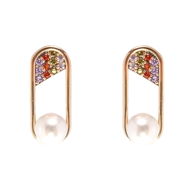 Серьги Xuping Позолота 18K пусеты Инкрустация цветным цирконием с жемчугом фото №10