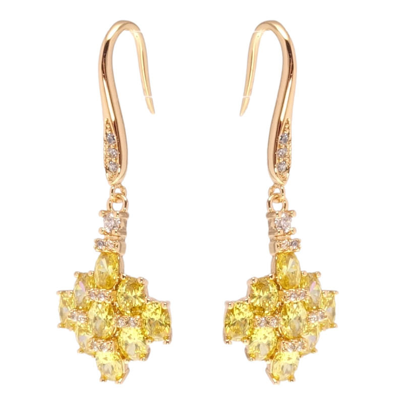 Серьги Xuping Позолота 18K подвески французский замок Инкрустация желтыми фианитами фото №1 Серьги Xuping Позолота 18K подвески французский замок Инкрустация желтыми фианитами фото №1