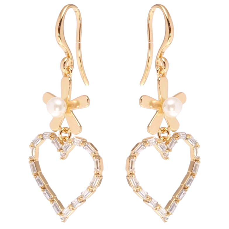 Сережки Xuping Позолота 18K підвіски французький замок Квіточки з сердечками фото №1 Сережки Xuping Позолота 18K підвіски французький замок Квіточки з сердечками фото №1