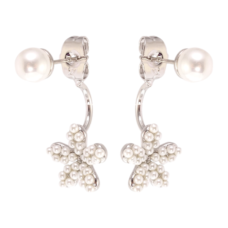 Серьги Xuping QQMM Родий пусеты Жемчужины с цветочками фото №1 Серьги Xuping QQMM Родий пусеты Жемчужины с цветочками фото №1