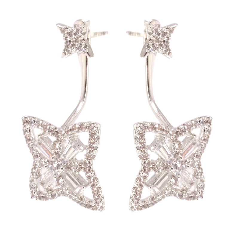 Серьги Xuping Родий пусеты- джекеты Цветочки инкрустация цирконием фото №1