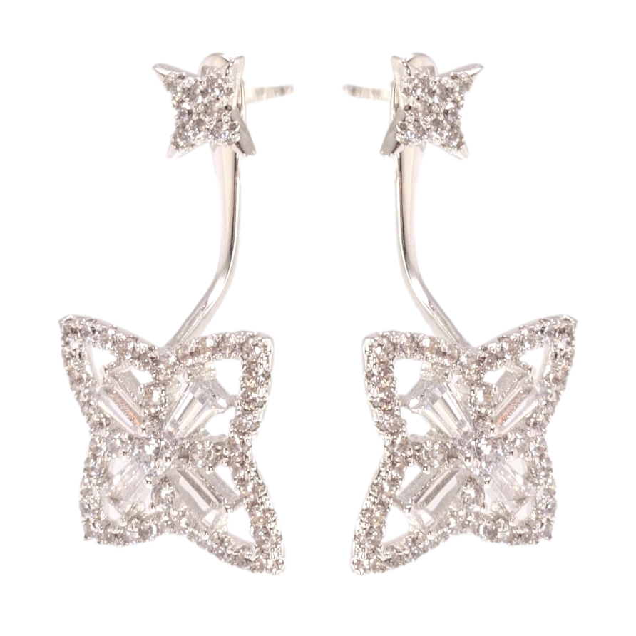 Сережки Xuping Родій пусети-джекети Квіточки інкрустація цирконієм фото №1