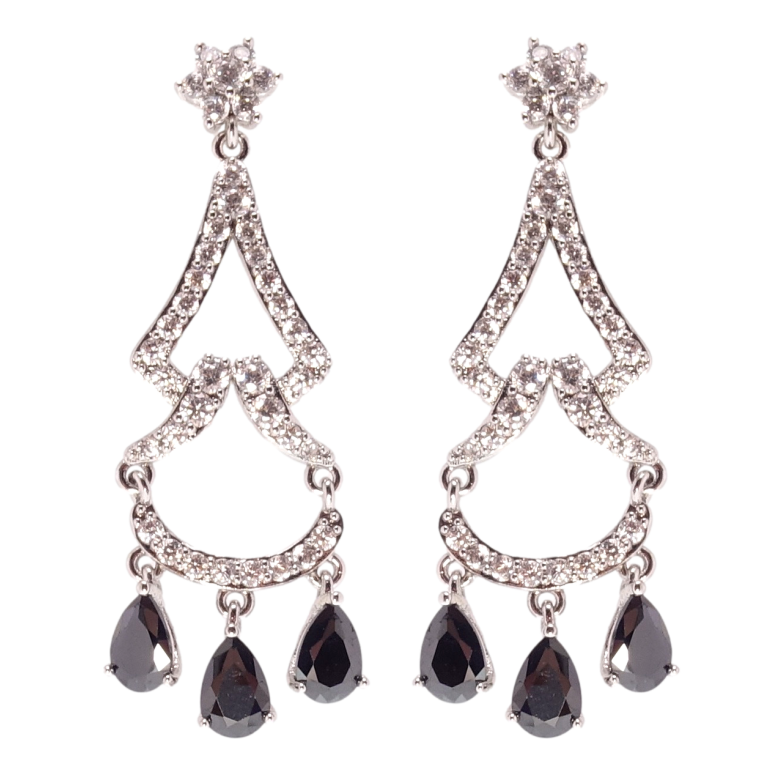 Серьги Xuping Родий пусеты Подвески с черными фианитами и цирконием фото №1