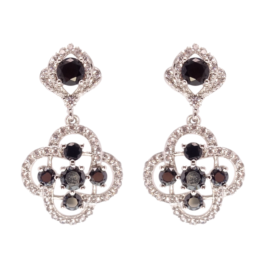 Серьги Xuping Родий пусеты Подвески с черными фианитами и цирконием фото №1