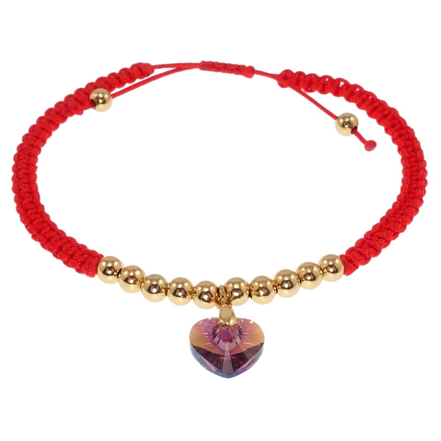 Браслет Xuping QQMM цвет 18K с кр-ми Swarovski Красный шнур с сердцем Burgundy на затяжке д.16-23см х фото №1 Браслет Xuping QQMM цвет 18K с кр-ми Swarovski Красный шнур с сердцем Burgundy на затяжке д.16-23см х фото №1