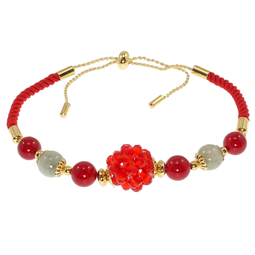 Браслет Xuping Позолота 14K Красный шнур с бусинами размер на затяжке 14-24см х 3мм фото №1 Браслет Xuping Позолота 14K Красный шнур с бусинами размер на затяжке 14-24см х 3мм фото №1