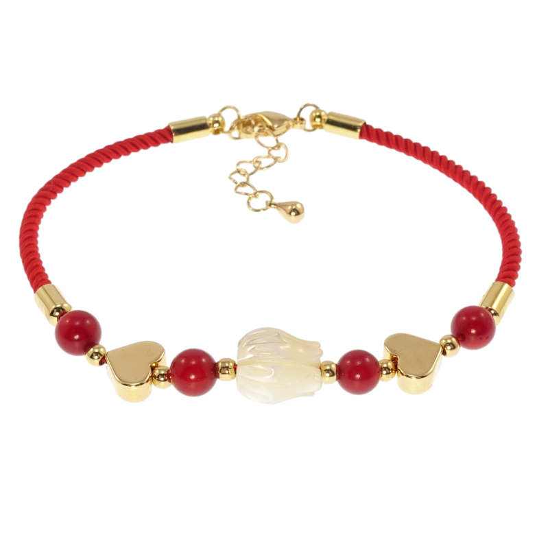 Браслет Xuping Позолота 14K Красный шнур с бусинами размер с доп.цепочкой 17,5-20,5см х 2мм фото №1