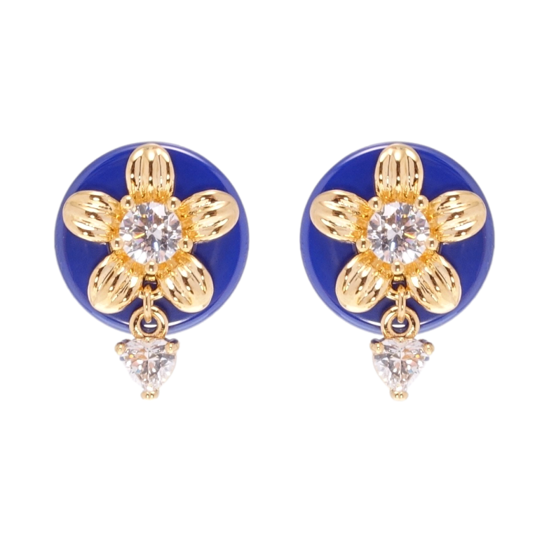 Серьги Xuping Позолота 18K пусеты Цветочки на синей керамике фото №1