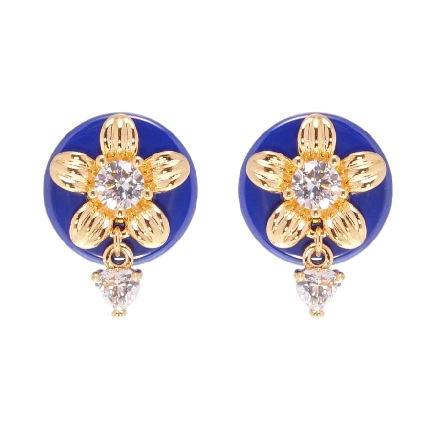 Сережки Xuping Позолота 18K пусети Квіточки на синій кераміці фото №1 Сережки Xuping Позолота 18K пусети Квіточки на синій кераміці фото №1