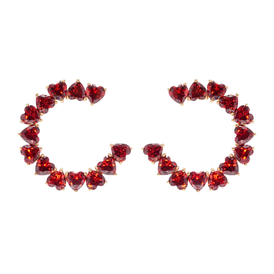 Серьги Xuping Позолота 18K пусеты Сердечки красные фианиты фото №1