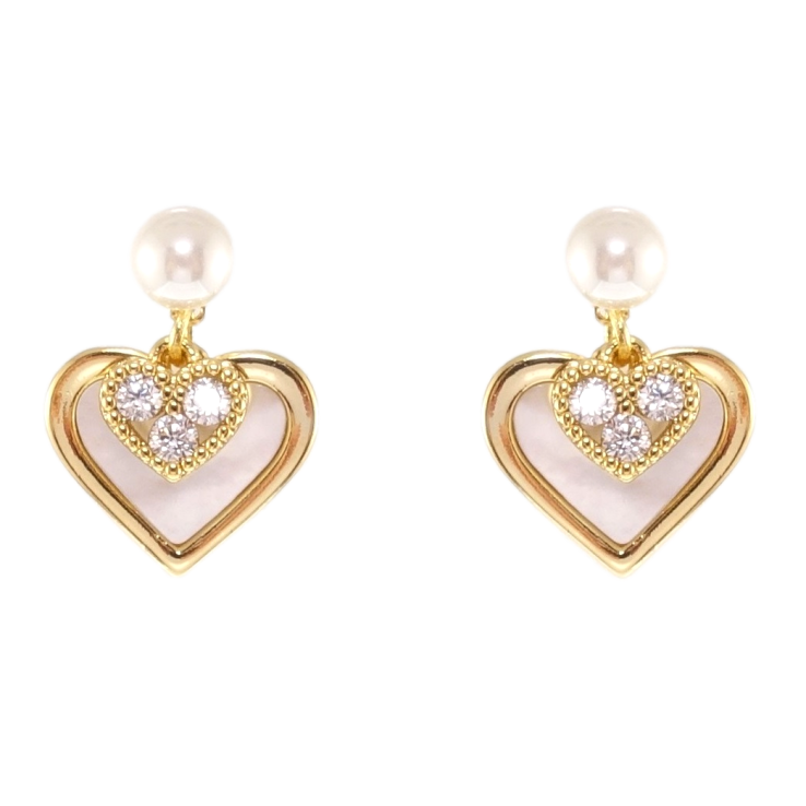 Сережки Xuping QQMM Позолота 14K пусети Сердечки з перламутровими вставками фото №2