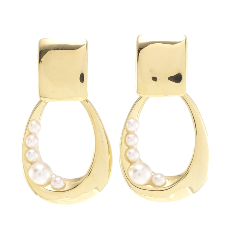 Сережки Xuping QQMM Позолота 14K пусети Петелі з перлинами на один бік фото №1 Сережки Xuping QQMM Позолота 14K пусети Петелі з перлинами на один бік фото №1