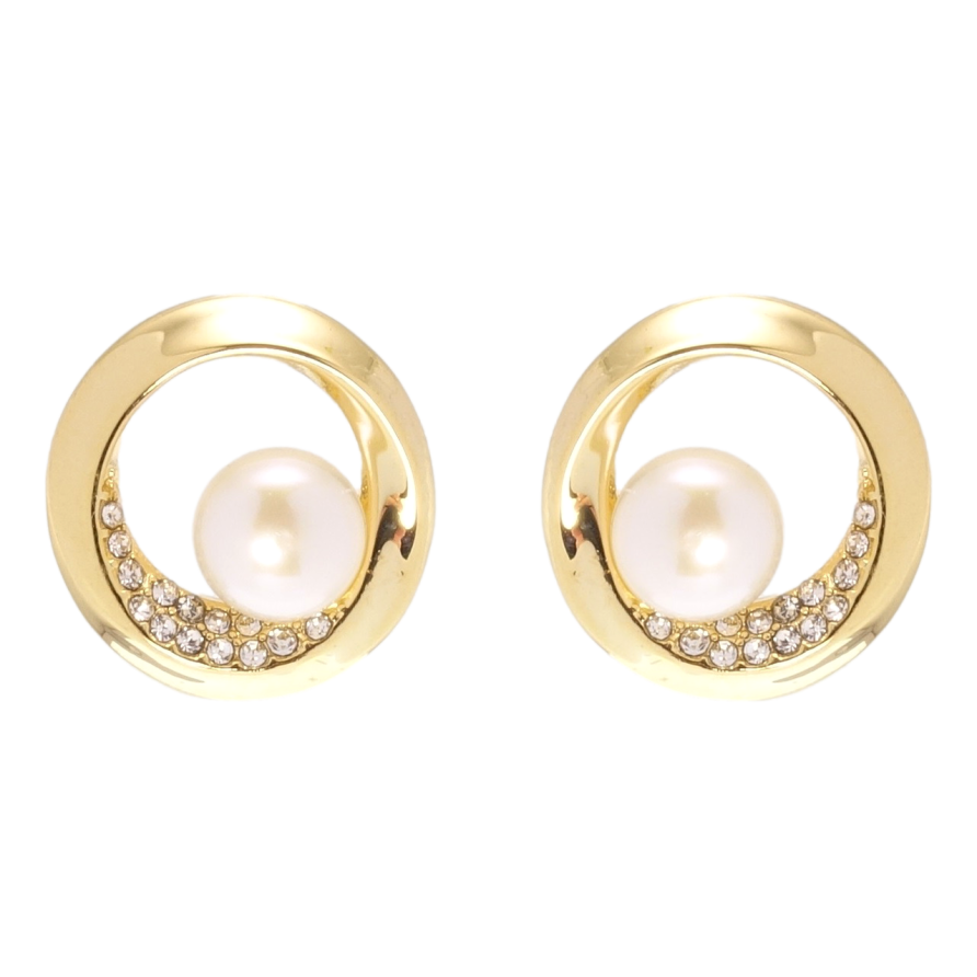 Серьги Xuping QQMM Позолота 14K пусеты Колечки с жемчугом и цирконием фото №1 Серьги Xuping QQMM Позолота 14K пусеты Колечки с жемчугом и цирконием фото №1